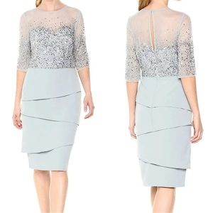 Adrianna Papell Sequin Bead Mesh Sweetheart Neckline Layered Dress Sz 6